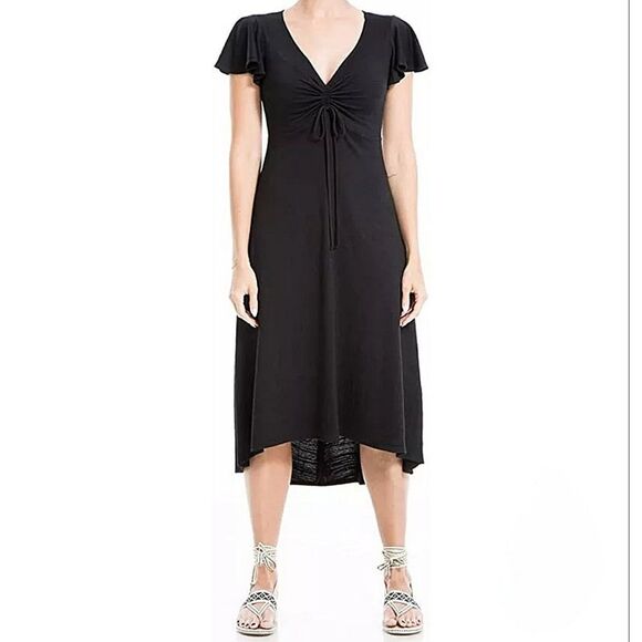 Maurice's Black V-neck A-line Flutter Sleeve Dress - Picture 1 of 15